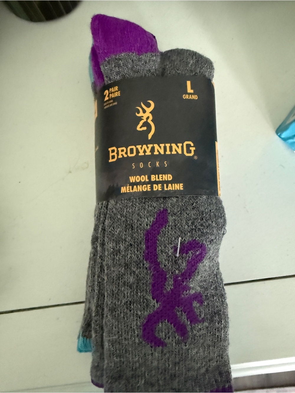 Browning Gray Crew Socks with Purple Logo (2-Pack)